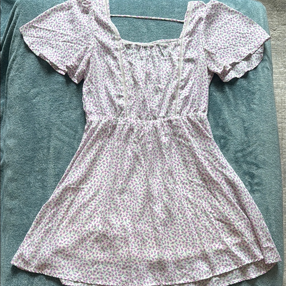 Lavender Floral Print Dress with Sleeves
